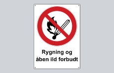 Forbudsskilt, rygning og ild forbudt