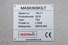Maskinskilt, indfarvet aluminium