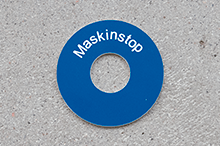 Maskinstopskilt, graveret plast