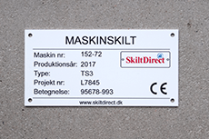 Maskinskilt, printet aluminium