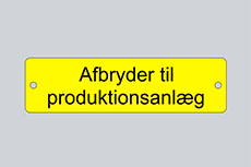 Gul maskinskylt, graverad plast